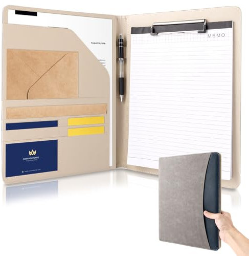 SHUESS 2x Konferenzmappe A4 (33,5x25,5cm) aus PU-Leder mit Klemmbrett & Dokumentenfächern | Professionelle Schreibmappe für Büro & Meetings | Klemmbrettmappe Grau, Langlebig & Elegant