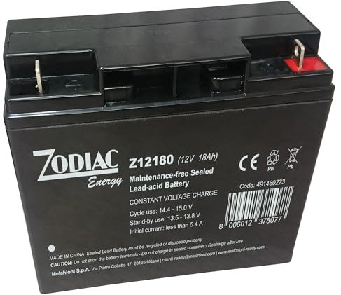 Batteria al piombo ricaricabile ermetica VRLA AGM 12V 18Ah terminale T3 ZODIAC ENERGY Z12180