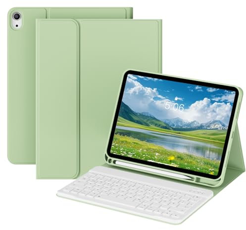 KVTVOU Custodia per tastiera per iPad di 10° generazione con tastiera nera New (Matcha Verde)