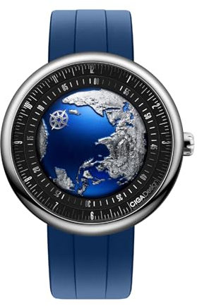 CIGA Design Automatik Uhr Herren - Blue Planet Armbanduhr Edelstahl/Titan/Keramik mit Fluorkautschuk Armband (Blue Planet II Titanium)