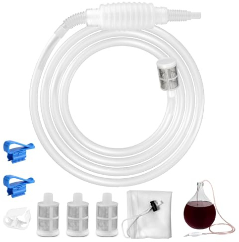 SiphonröHre Silikon, Länge 2,5M, Weinheber Abfüllschlauch, Wiederverwendbar Siphon Rohr Schlauch Filter, Mit Filterbeutel, Wasserstopp Clip, Pumpe Filter, Halteklammer, für Wein, Bier, Heimbrauen