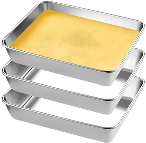 Lot de 3 Bac de Cuisson en Inox 25.5x19.5x5cm Plat Rectangulaire en Acier Inoxydable, Plat Inox Rectangulaire Plat Four, Plateau Inox Cuisine, Plateau de Cuisson Four pour Pâtisserie Gratin Frites