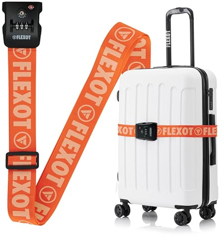 Flexot® F-3046 | Koffergurt mit Clip-Schnalle, TSA + Zahlenschloss | Verstellbare Länge | reißfestes Gewebe | für alle Koffer wie Handgepäck, Reisekoffer aus ABS oder Stoff (Orange)