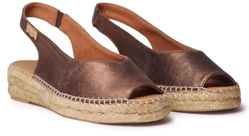 Toni Pons Erica-AS - Women's Peep Toe Espadrille in Shiny Leather, Bronze, EU 40/UK 7