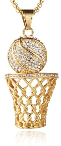 HZMAN 18K Gold plattiert Basketball Rim Halskette für Herren Sporter Edelstahl Basketball Hoop Anhänger Schmuck Geschenk