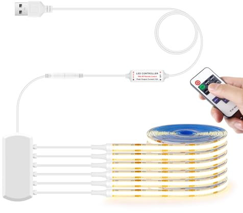 LRGBST 5V USB COB LED Streifen, 6 Rollen 1M Warmweiss COB LED Strip Light with Remote control Dimmer Für Akustikpaneele Schrank Shelves Vitrinen Regal Küchen Beleuchtung
