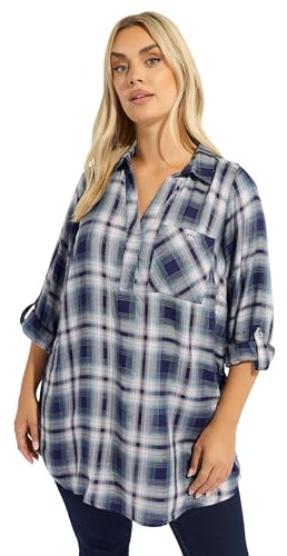 Yours Curve Blue Check Overhead Shirt - Women's - Plus Size Curve