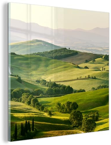 MuchoWow© Glasbilder Deko Schlafzimmer Aesthetic Wohnzimmer Glas Gemälde | 50x50 cm - Foto Geschenk Living Room Decoration Natur - Toskana - Grün - Landschaft