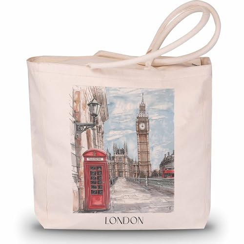 favplace Shopping Tasche mit Städtemotiv London Clock Tower England Tote Bag - Shopper bzw. Einkaufstasche für Fernweh oder Heimat - Reise Daybag - Jutebeutel