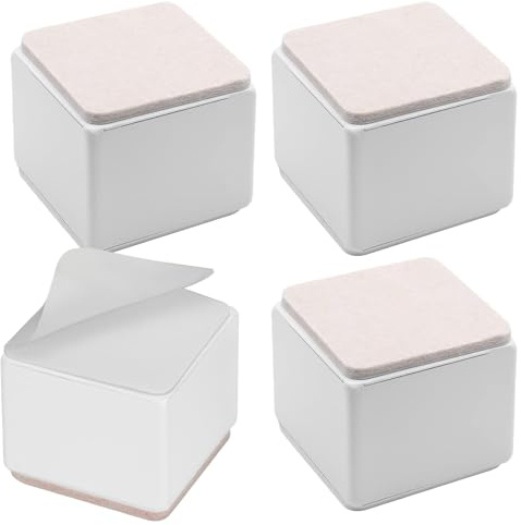 4 Möbelerhöhung aus Karbonstahl, 5 cm Hoch Selbstklebende Tischerhöhung 6x6x5.2cm - Robuste Möbelerhöher/Möbelfüße für Sofa Couch Bett Tisch Schrank, Tragkraft 500 kg, Tisch Erhöhung Weiß