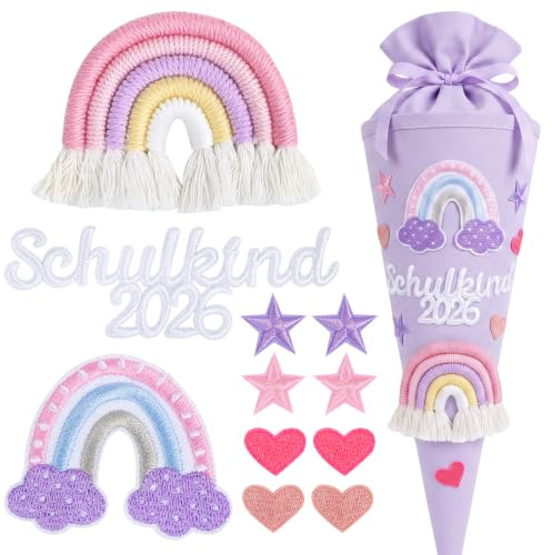 DOORIO Schultüte Aufnäher Regenbogen Bügelbild Patches Aufbügelflicken | 11 Stück, Web-Regenbogen, Herz, Stern, Aufbügelbilder, Aufnäher zum Aufbügeln, für Schulranzen, Kleidung, Kinder, Mädchen