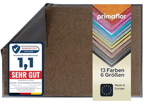 Primaflor Schmutzfangmatte CLEAN – Braun, 90x120 cm | Saugstarke, Schwer entflammbare Fußmatte | Rutschfester Türvorleger für Innen | Türmatte für Eingangsbereich | Sauberlaufmatte mit Gummirand