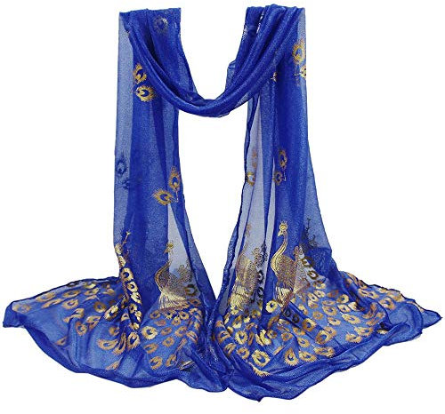 YEBIRAL Damen Schal Ganzjährig Mode Pfau Super Weich Tücher Lange Halstuch 10 Farben(Blau)