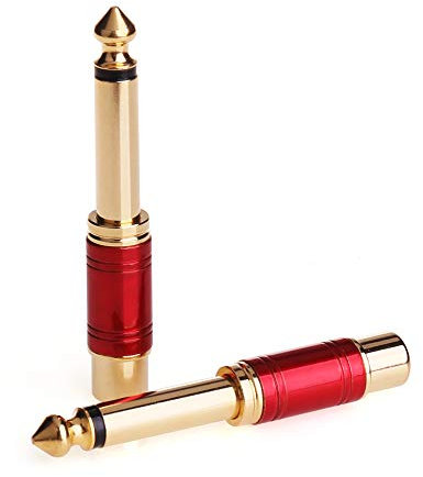 NANYI 6.35mm 1/4 inch Male Mono TS To RCA Female Interconnect Audio Adapter conversion plug, (6.35 M-RCA F-RED-2Pack)