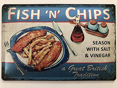 Blechschild 20x30cm gewölbt Fish n Chips Imbiss Vintage Deko Geschenk Schild