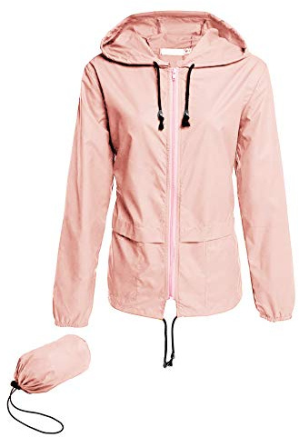 Avoogue Raincoat Women Lightweight Waterproof Fishing Rain Jackets Packable Outdoor Hooded Windbreaker (Pink XL)