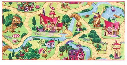 Carpet Studio Teppich Kinderzimmer 95x200cm, Kinderteppich, Spielteppich Straße Mädchen, Teppiche für Babyzimmer, Schlafzimmer & Spielzimmer, Antirutsch, 30°C waschbar - Candy Town