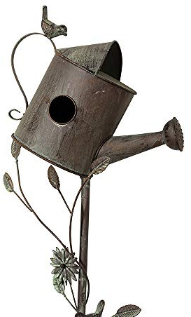 MOCOME Bird Houses for Outside with Pole, Birdhouse Stake for Outdoor Garden Decorative Watering Can Accent(Rusty,57.9)