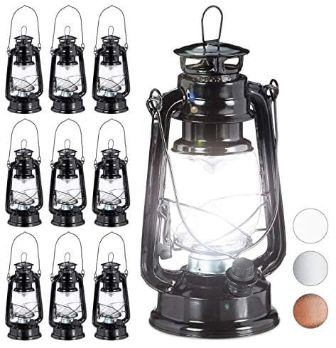 Relaxdays 10 x Sturmlaterne LED, Retro Sturmlampe als Fensterdeko oder elektrische Gartenlaterne, batteriebetrieben, schwarz