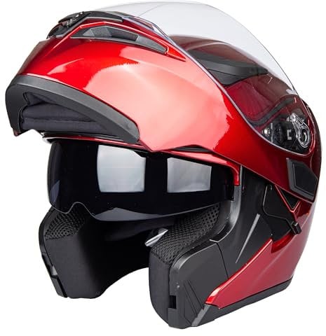 Helm für Motorräder Full-Face Motorcycle Helmet Tragbarer Integralhelme Flip-up Motorradhelm Zertifizierung von DOT (Rot, L)
