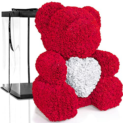 ROSEBEAR Blumenbär mit Geschenkbox - Teddy aus ewigen Rosen - Geschenk für Ihn & Sie zum Jahrestag Geburtstag Muttertag