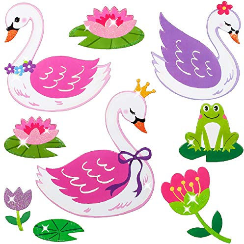 alles-meine.de GmbH 3D Wandsticker freie Motivwahl für Kinder & Erwachsene - 9 TLG. Set - Schwan - Frosch & Schwanenprinzessin - Relief Kunststoff - selbstklebend + wiederver..