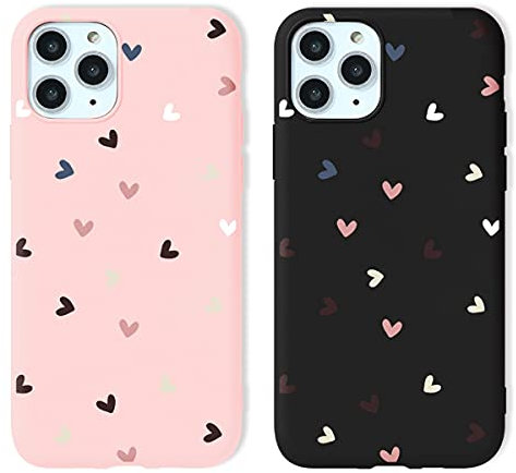 Yoedge [2 Pezzi Cover per Apple iPhone 12 Pro / 12, Matte Morbide Silicone con Disegni Amore Cuore Custodia, Ultra Sottile TPU Antiurto Bumper Protettiva Case per iPhone 12 6,1 pollice, Nero & Rosa