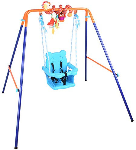 DRM Folding Swing Outdoor Indoor Swing Toddler Swing Set with Support Back Baby Seat+ Baby Spiral Hanging Toys for Baby/Children's Gift