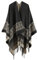 Superora Damen Poncho Cape Umhängetuch Stola Strick-Pullover Karierte Deckenschal Sweatshirt Schal mit Fransen,Beige