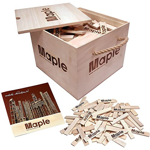 Maple 200 Holzbausteine mit Aufbewahrungsbox Natur Bausteine Bauklötze Holzplättchen rechteckig