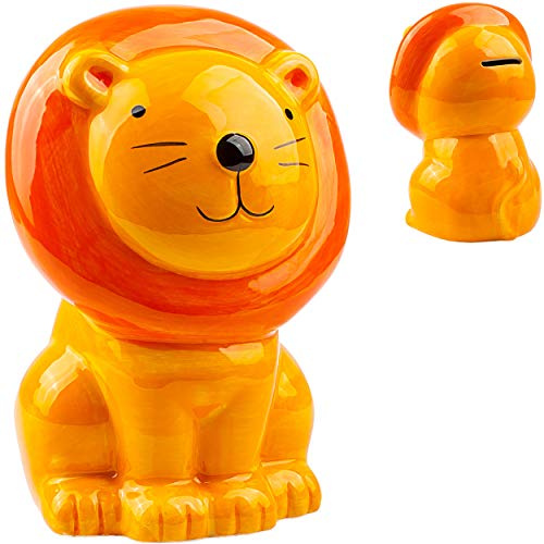 alles-meine.de GmbH große XL Spardose - süßer Löwe - stabile Sparbüchse - aus Porzellan/Keramik - mit Verschluss - 18 cm - Sparschwein - für Kinder & Erwachsene/lustig witzig..