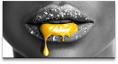 Paul Sinus Leinwandbild 120x60cm Volle Frauen Lippen Glitzer Goldene Farbe Kunstvoll Sexy