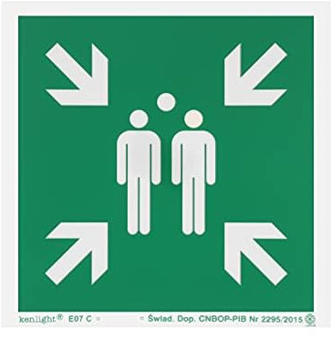 notlok Safety Work - Cartello Punto di Raccolta per Esterni e Interni [ 35 x 35 cm ] | PVC fotoluminescente + adesivi per il montaggio | Punto di raccolta per l'evacuazione