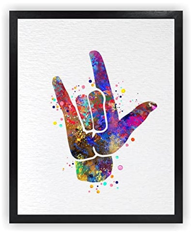 Dignovel Studios 8X10 Unframed I Love You ASL American Sign Language Watercolor Art Print Hand Gesture Signing Deaf Diagram Love Poster Sign Language Medical Art DN732