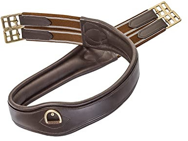 Sunride Sattelgurt Soho aus Echtleder, anatomisch mit D-Ring (3X) für Hilfszügel (125 cm, braun)
