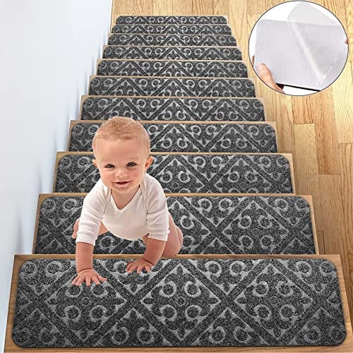 AEREY Stufenmatten für treppen Treppenstufen matten Leuchtend Stufenmatten Set für Treppenstufen, Stufenmatten Set für Treppenstufen- 6 PCE/Grey