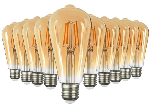 Arum Lot de 10 Ampoules Filament LED E27 Ambrée ST64 7W Equi 60W Blanc Chaud Non Dimmable