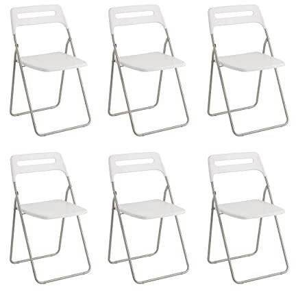 Baroni Home Platzsparender Klappastuhl, Esszimmer für Innen- und Außenbereich mit Gestell aus Stahl, 42x38x78 cm (Weiß, 6)