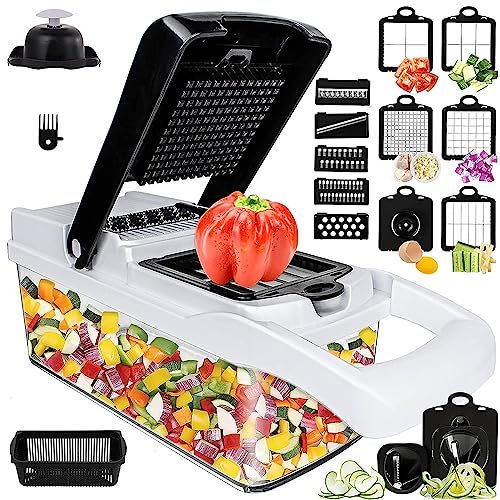 SGAONSN Coupe Legumes Multifonctions,22 En 1 Mandoline Cuisine,Coupe Legumes Manuel,Decoupe Legumes Cube Oignon Carotte Concombre Tomates - Rapeuse Legume et Fromage(Noir)