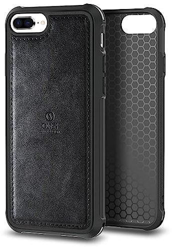 ONES for iPhone 8 Plus / 7 Plus PU Leather Case 『 Four Corner Airbags 』『 Anti-fingerprint 』『 TPU Bumper Non-slip 』『Wireless Charging』 Sturdy Impact Absorb Shockproof Hard Cover - Black