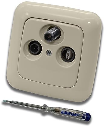 Busch Jäger SET: Unterputz 3-Loch Dose 47-2150 MHz, Enddose - Stichdose, Radio/TV/SAT-Kompatibilität. Inkl. DURO2000 cremeweiß 1fach Rahmen + Abdeckung + EBROM Phasenprüfer zur Montage des Geräts
