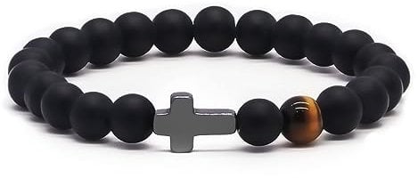 TOLOWOBK Kreuz Armband Herren Tigerauge Armband Männer Perlenarmband Herren Jungen Naturstein Perlen Armbänder Christliche Einschulung Schulanfang Geburtstag Geschenke für Sohn Bruder Enkel Neffe