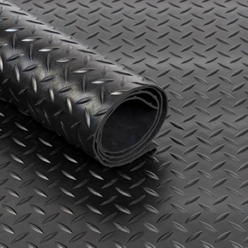 Shield Autocare 1m x 1.3m Rubber Matting Roll | Checker Plate Rubber Flooring Mat for Garage Floor, Van, Gym, Shed | Black 3mm Thick Outdoor Indoor Anti Slip Waterproof Sheet