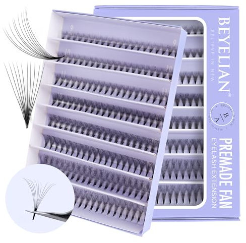 Premade Volume Eyelash Extensions BEYELIAN Mixed Tray 500 Fans 0.07mm 10D C Curl Premade Fans Eyelash Extensions Handmade Promade Loose Fans Thin Base 9-16mm