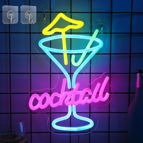 CooPark Cocktails Neon Sign, Light up Bar Sign Colorful LED Lights for Art Wall Decor, USB Powered Bistro Beer Party Home Hotel Man Cave Club Pub Restaurant Kitchen Decorations Birthday Gifts