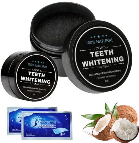 2 Piezas Blanqueador Dental Blanqueador De Dientes Blanqueamiento Dental Polvo Blanqueador De Dientes Con Carbón Activado Gratis 2 Paquetes De Tiras Blanqueadoras De Dientes