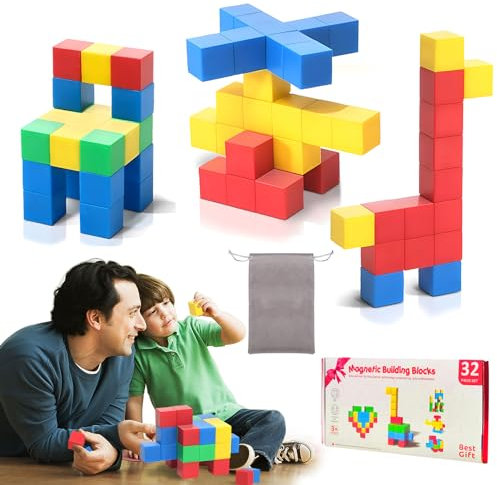 Begonia Magnetspielzeug Magnetische Fliesen, Magnetische Bausteine für Kinder, 32 Stück Magnetspielzeug Magneten, Magnete Spielzeug, Pädagogisches Spielzeug Würfel für ab 3 4 5 6 Jahre Kinderspielzeug
