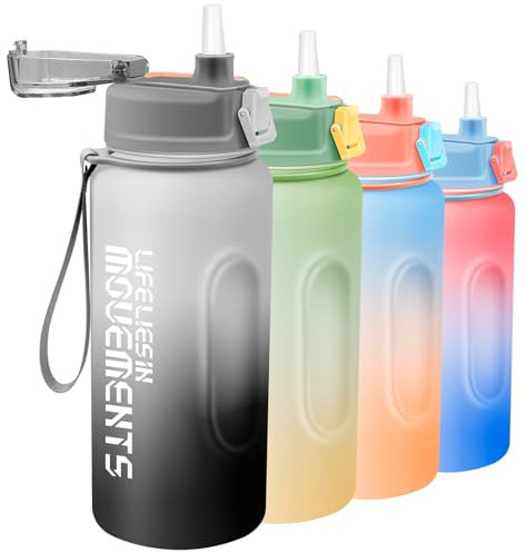 2.2 Litre Sport Water Bottle with Straw, Large Motivational Water Bottle over 2L, Reusable BPA Free Drinking Bottles with Time Markings for Fitness, Outdoor, Camping, Gym (White Black)