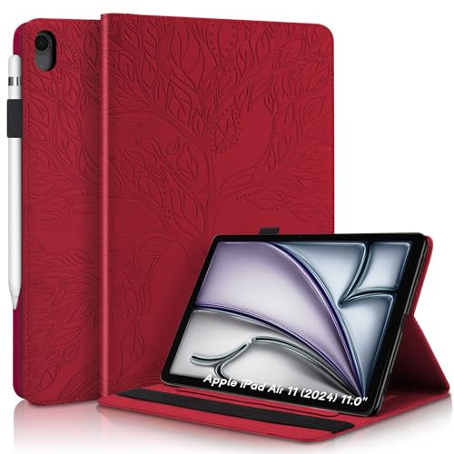 Succtopy Custodia per iPad Air 11 Pollici M3/M2 (2025/2024) Cover in Pelle PU con Porta Penna Custodia Protettiva con Funzione di Supporto Case per iPad Air 11 Pollici M3/M2 (2025/2024) Rosso