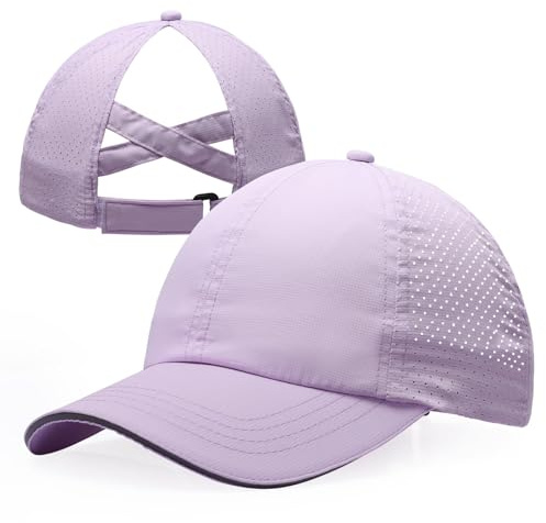 CHUANGLI Mädchen-Hut mit überkreuztem Pferdeschwanz, reflektierend, leicht, Baseballkappe für Kinder, schnell trocknend, Netzstoff, Sportmütze für Alter 7–12 Jahre